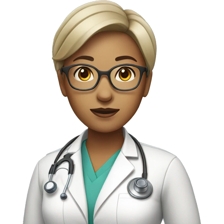 female doctor with a stethoscope around her neck short hair and transparent spectacles emoji