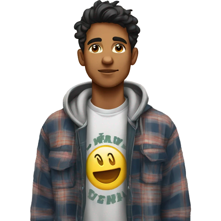 Fair looking decent above average indian boy in retro hoodie flannel emoji