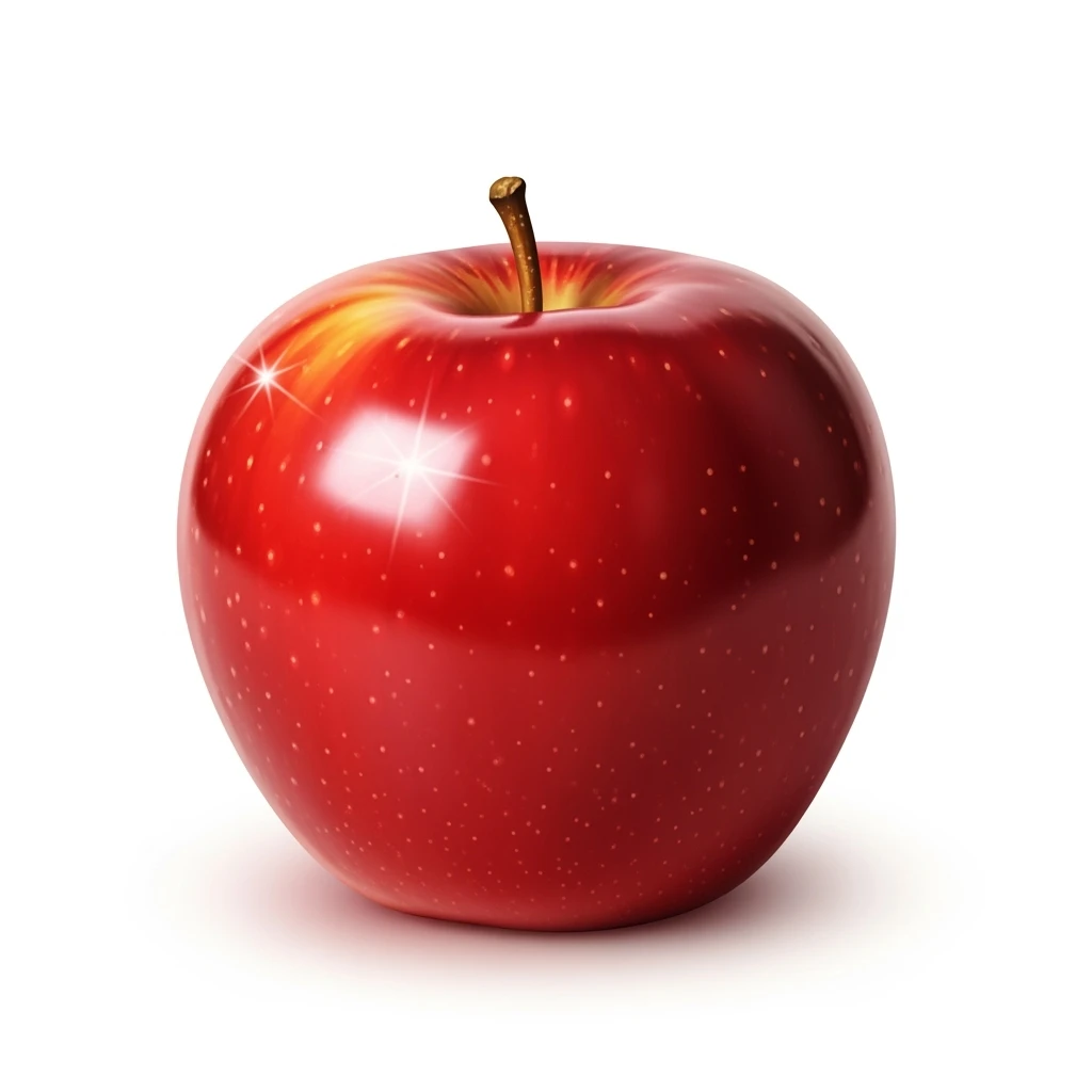 realistic shiny red apple icon in skeuomorphism style with subtle shadows and highlights emoji