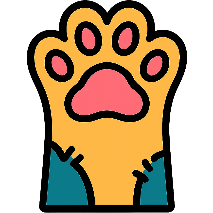Playful cat paw with raised toes and pink pads visible, cute feline paw gesture emoji