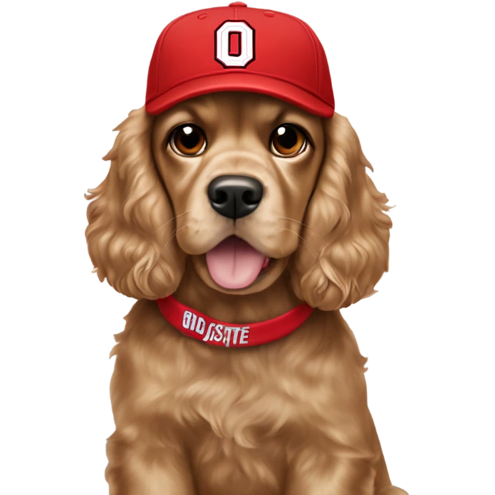 cocker spaniel wearing Ohio State baseball cap emoji