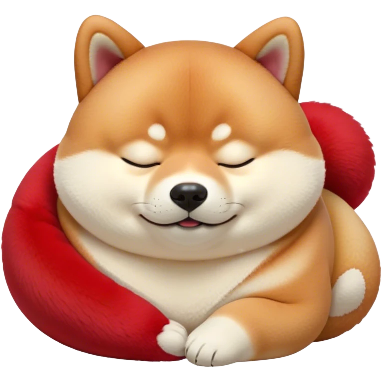 Cinematic Chubby Sleeping Shiba Inu Portrait Emoji, Chubby and serene, with a round, adorable build and a plush red fur with a soft creamy underbelly, eyes gently closed in peaceful slumber, Simplified yet irresistibly endearing features, highly detailed, glowing with a gentle, dreamy glow, high shine, relaxed and content, stylized with a touch of whimsy, bright and heartwarming, soft glowing outline, capturing the essence of a blissfully sleepy companion, so comically serene it feels like it could roll out of the screen and snore with adorable charm! emoji