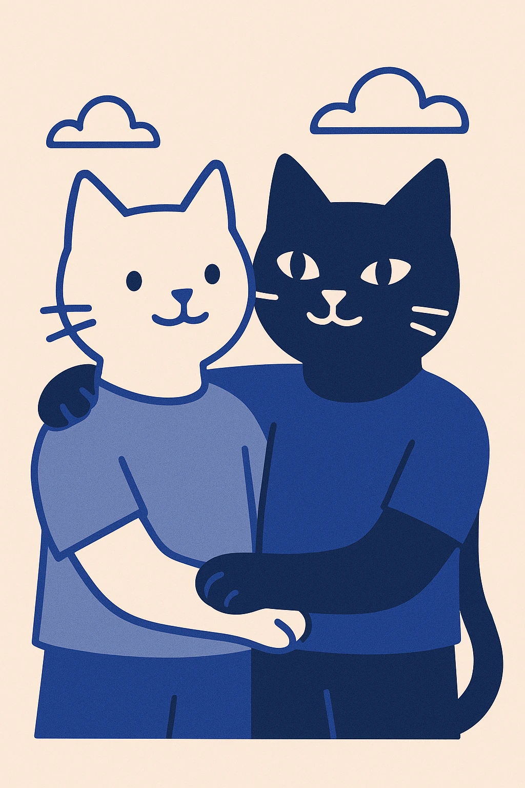 a white cat and a black cat together, friendly, simple background emoji