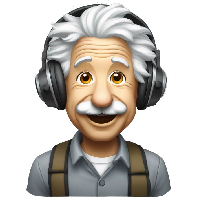 albert einstein happy listening music with just wireless headphones while walking emoji