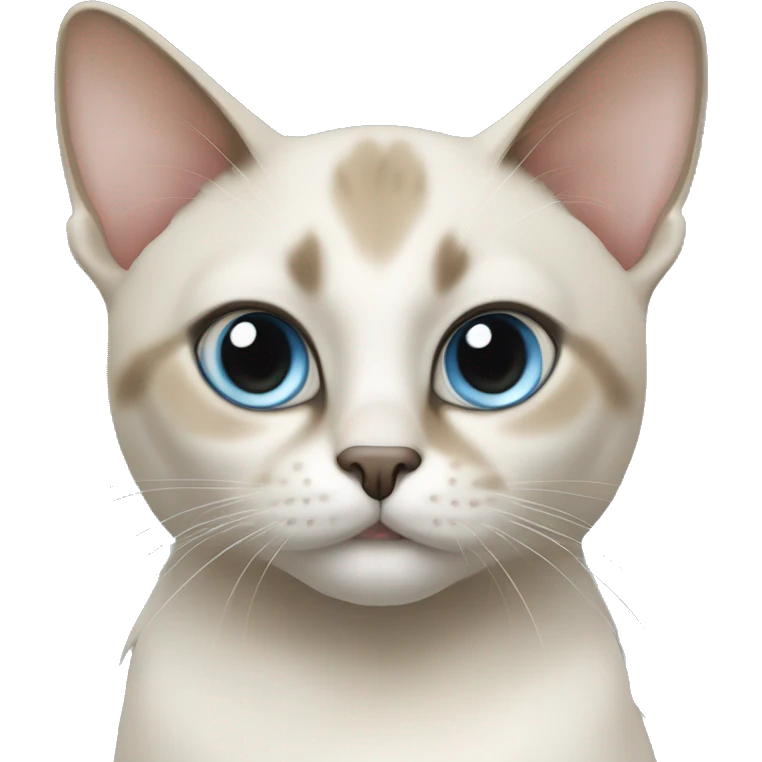 Thai breed adult cat with a light cream-brown body, dark gray nose and face, ears, and paws. sharp ears, and striking light blue eyes  emoji