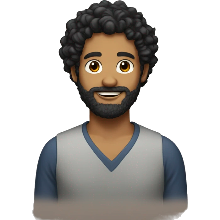 Tan Man with beard and black curly hair emoji