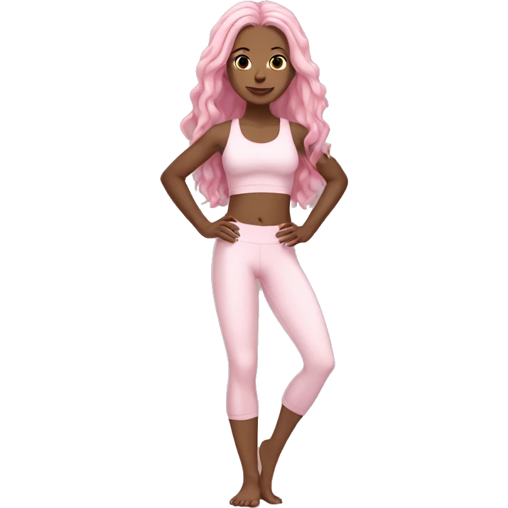 White skin girl in light pink yoga outfit pink long hair emoji