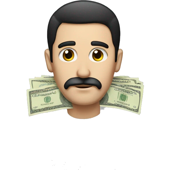 dark hair dark eye man with short mustache holding money emoji