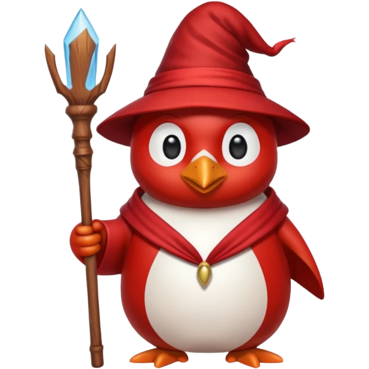 red Penguin Wizard, with youtube logo on the top of his stick emoji