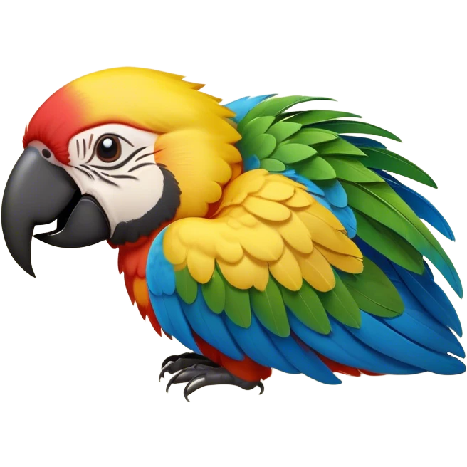 Meme-Worthy cute Sleeping Macaw Portrait Emoji, Head resting peacefully with a contented smile, showcasing a cascade of colorful feathers and eyes gently closed in serene slumber, Simplified yet comically adorable features, highly detailed, glowing with a soft, drowsy tropical light, high shine, relaxed and utterly lovable, stylized with an air of playful laziness, bright and heartwarming, soft glowing outline, capturing the essence of a sleeping parrot that feels destined to become the next viral icon of adorable rest! emoji