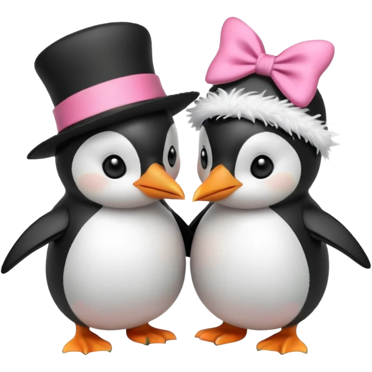 2 pinguini che si danno un bacio.Uno deve avere un fiocchetto rosa in testa ed uno il cappello di luffy di one piece emoji