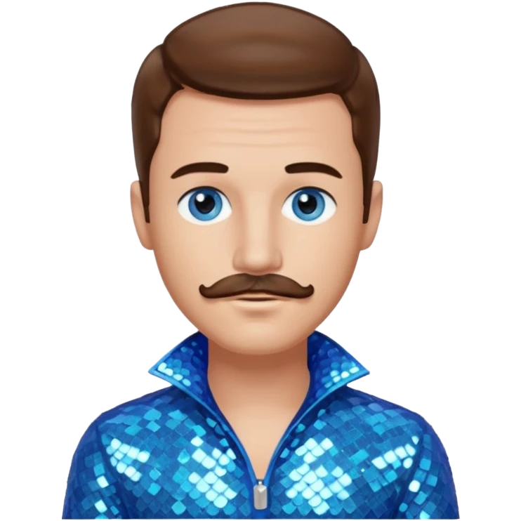 Benson Boone (b.2002), Pop Singer with blue eyes, brown medium hair and thin mustache, icy blue sequin outfit emoji