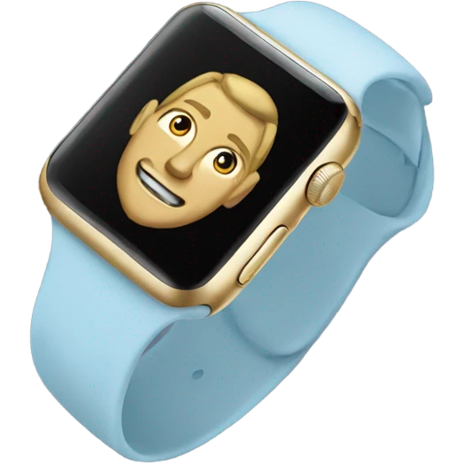 Gold Apple Watch with a light blue band on an angle emoji