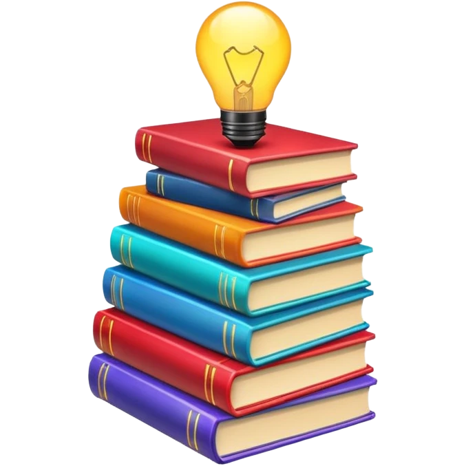 stack of books with a glowing idea symbol emoji