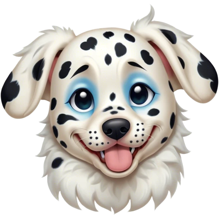 Cinematic Cute Yawning Spotted Dalmatian Portrait Emoji, Head tilted slightly with a dramatic, wide-open yawn, showcasing a smooth Fur of predominantly white with bold black patches, floppy ears slightly drooping, round blue eyes barely open in drowsy contentment, Simplified yet irresistibly adorable features, highly detailed, glowing with a soft, cozy glow, high shine, relaxed yet expressive, stylized with a touch of whimsy, bright and endearing, soft glowing outline, capturing the essence of a sleepy yet affectionate guardian, so drowsy it feels like it could stretch out of the screen and curl up for a nap! emoji