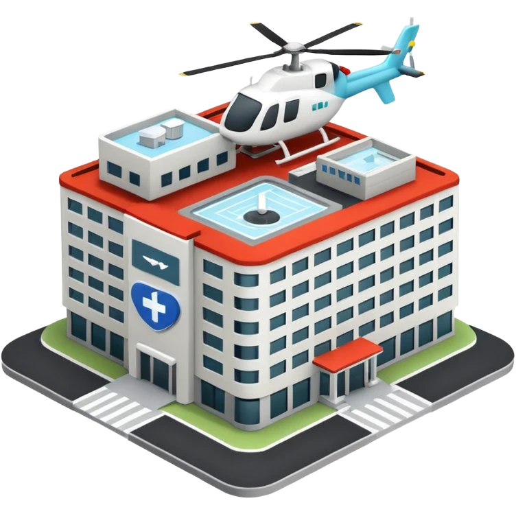 hospital isometric view building with heliport emoji