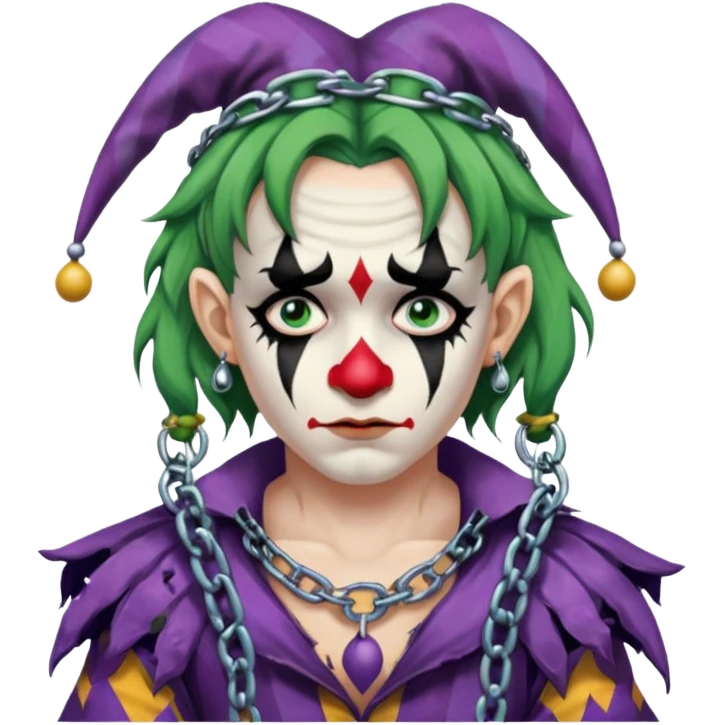 a chained wrangled jester emoji