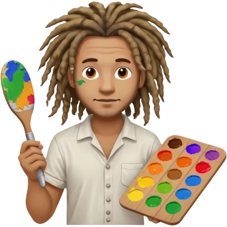 man artist with dreadlock, holding painter and color pallete emoji