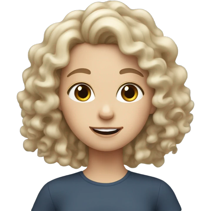 White girl with curly hair waving  emoji