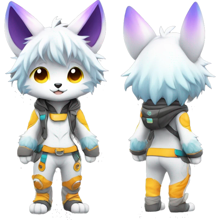 shiny, colorful, gradient, Kemono-style, Chibi, Anthro-Fur-Sona-Fakémon, techwear, Full Body emoji