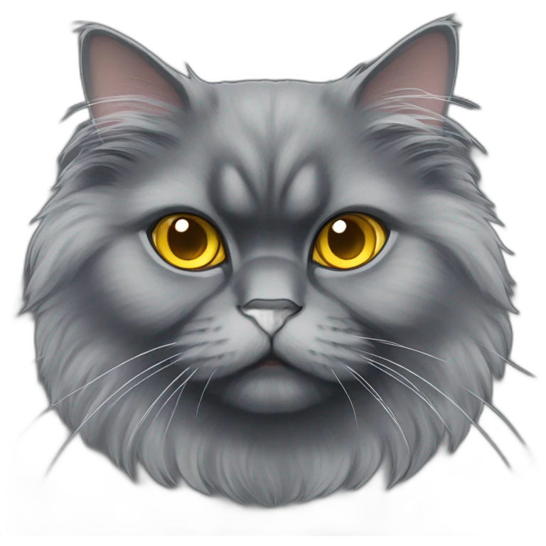 Fluffy and dark gray colored Persian cat with yellow eyes emoji