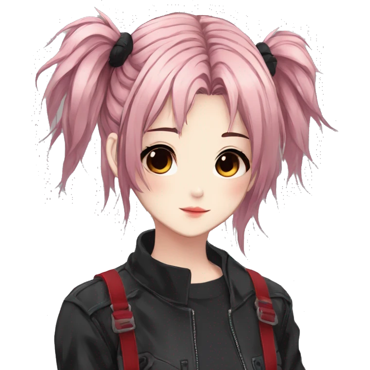 Gorgeous anime style shojo character with blushing face aesthetic and pretty edgy black red punk hair with hair garment trending style emoji