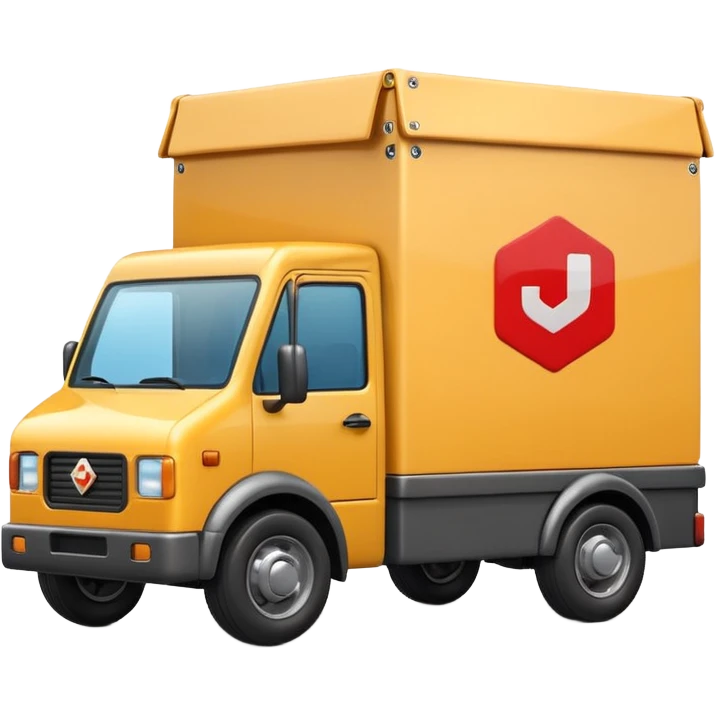 3D Apple-style emoji of a small delivery truck with a box container, simple wheels, and a shipping logo. Rounded, glossy, smooth, soft shadows, white background.



 emoji