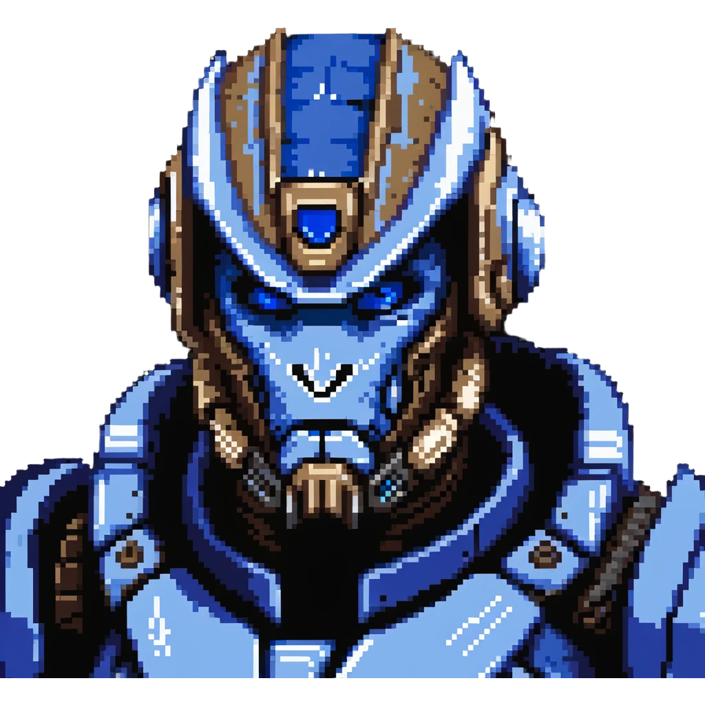 Garrus Vakarian from Mass Effect, turian with blue facial markings and targeting visor emoji