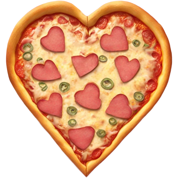 Realistic heart shaped pizza sitting flat in a open pink pizza box. emoji