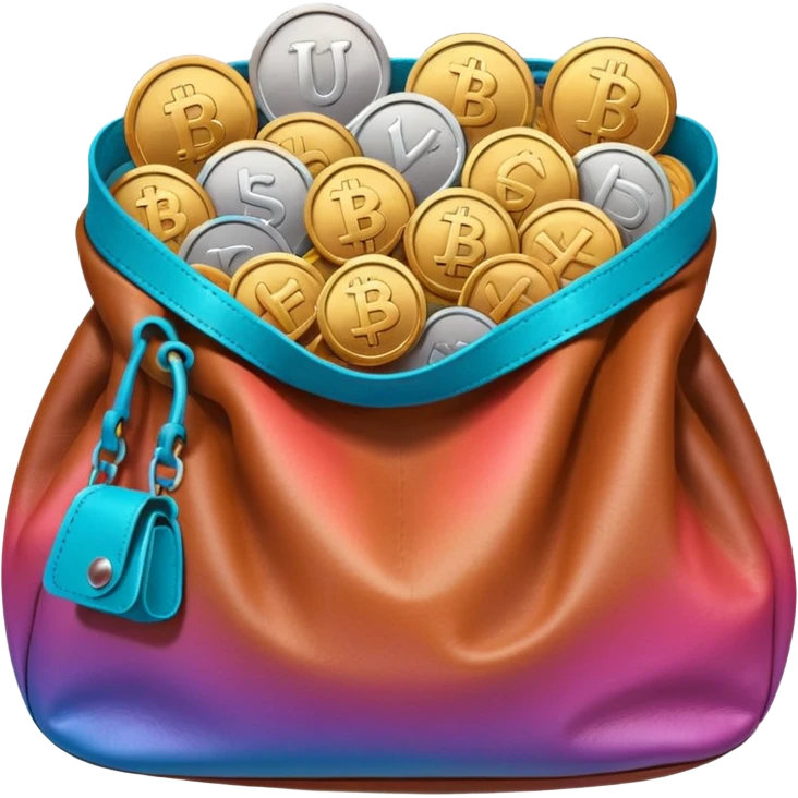 coins inside brown leather bag

Change coins color in in gradient of turquoise, blue, pink, purple, and coral emoji