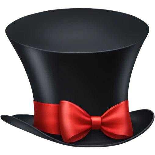 A black top hat displaying a red ribbon around the base. The ribbon forms a visible bow at the front, with the ends falling slightly over the top of the hat. emoji