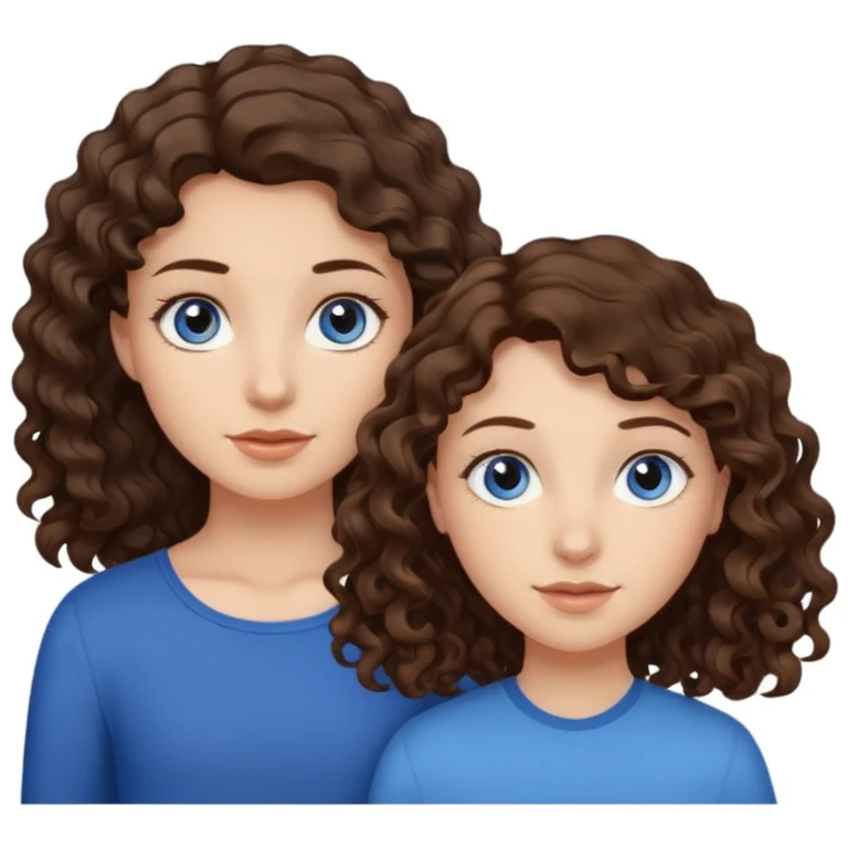 girl with dark brown wavy hair and light brown eyes next to a girl with light brown curly hair with blue eyes emoji