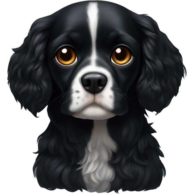 Small completely black king spaniel with black fur on his whole face and white fur on chest emoji