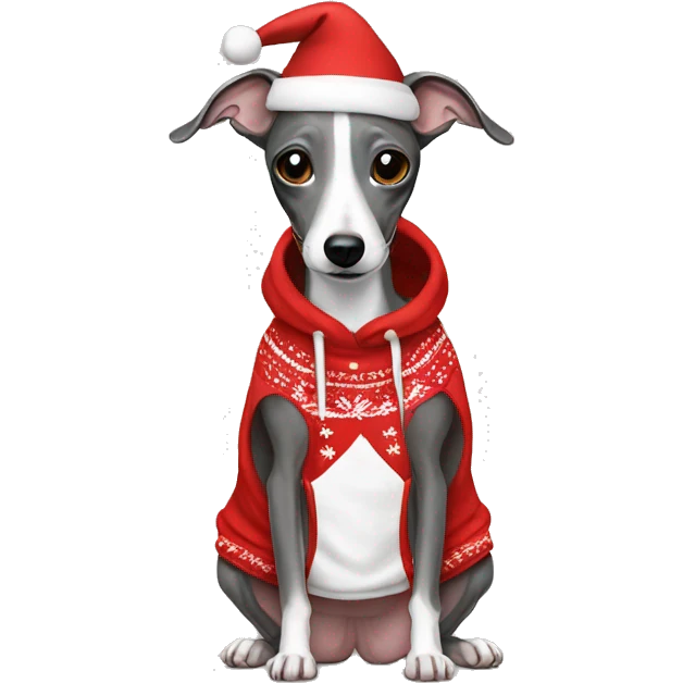 Italian greyhound in Christmas hoodie emoji