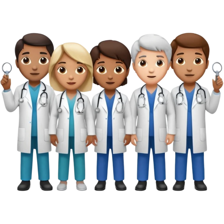 Create four doctors standing together as a group. emoji
