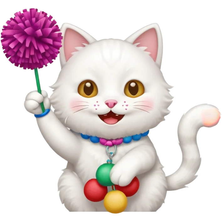 cheerleading white cat with pom pom emoji
