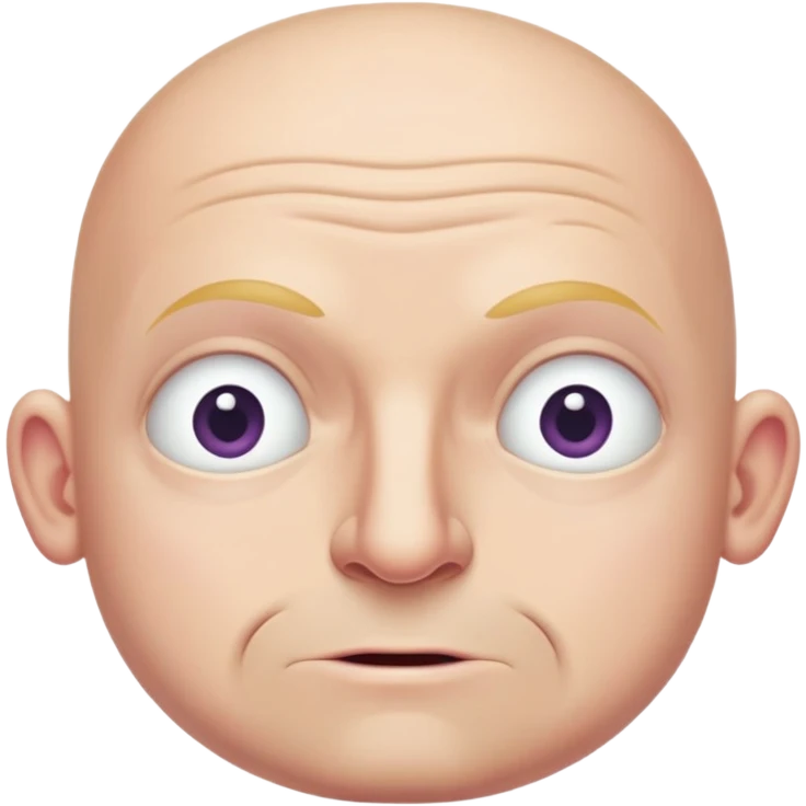 Steven Miller, bald, pronounced grimace, narrow rectangular head, bottom lip sticking out, eyelids almost closed and lower on the outside emoji