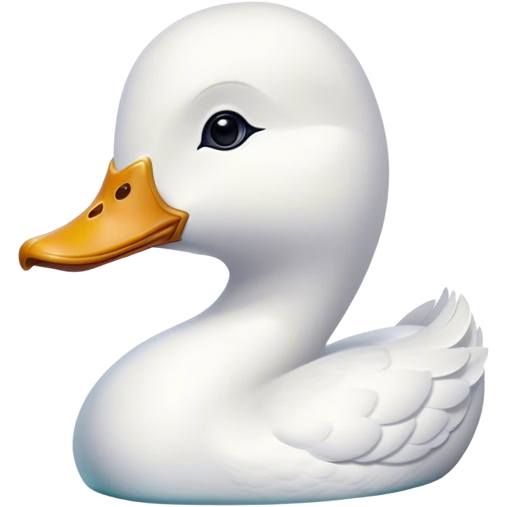 Cinematic Noble White Duck Portrait Emoji, Poised and regal, with a sleek, streamlined build and a pristine, well-groomed pure white plumage, deep-set soulful bright eyes, Simplified yet sharp and sophisticated features, highly detailed, glowing with a soft, dignified glow, high shine, intelligent and graceful, stylized with an air of aquatic elegance, focused and attentive, soft glowing outline, capturing the essence of a watchful and confident waterfowl, so majestic it feels as though it could glide out of the screen with effortless authority! emoji