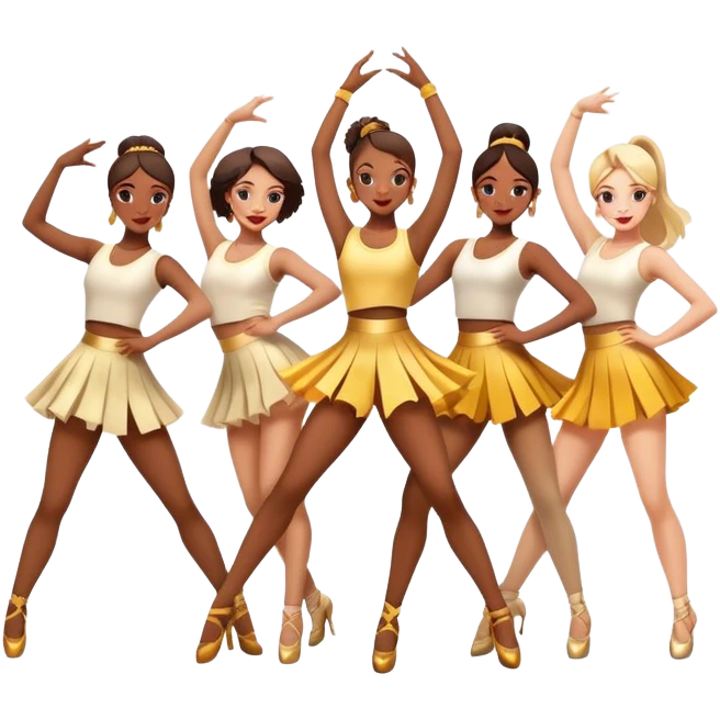 Icon for Contemporary Dance: a synchronized group dance performance with dancers in modern outfits, performing on stage with bright spotlighting and energetic movement. The icon should capture the dynamic and vibrant nature of contemporary dance. Transparent background. emoji