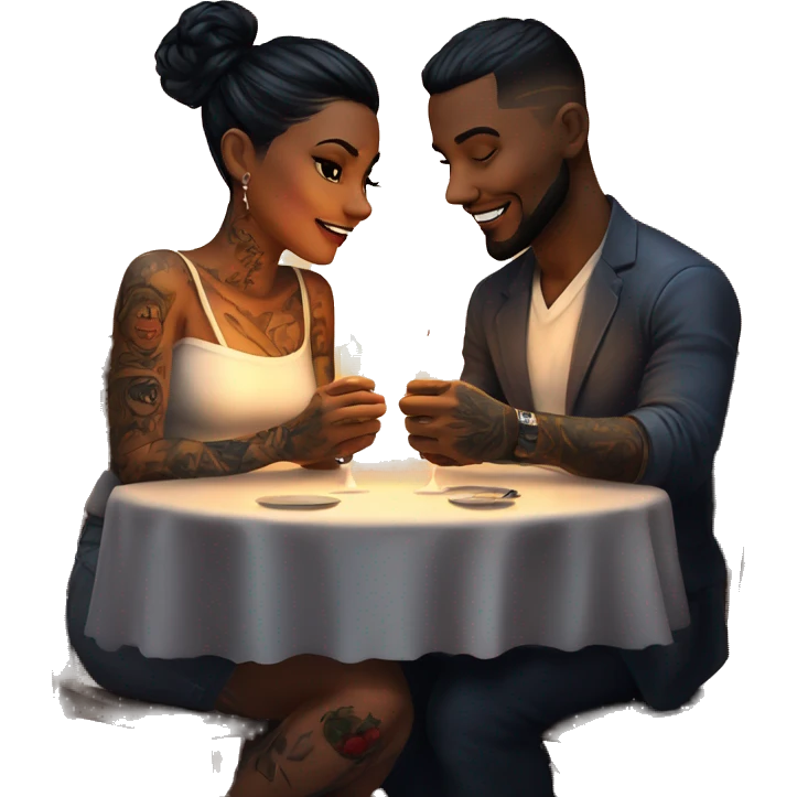 romantic candle light dinner for beautiful tattooed couple emoji