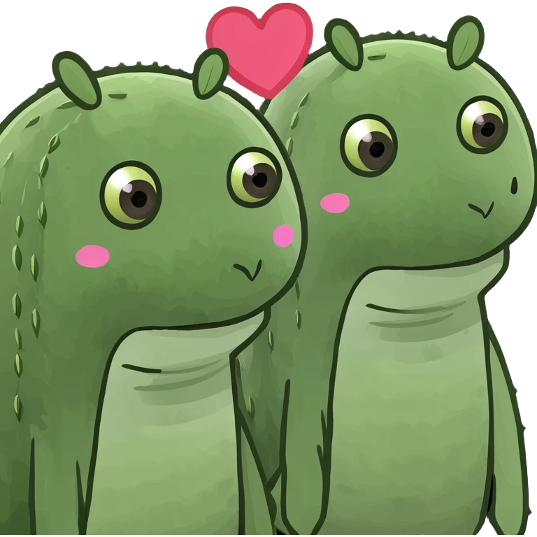 Two Happy Cactus with heart eyes in a pot emoji
