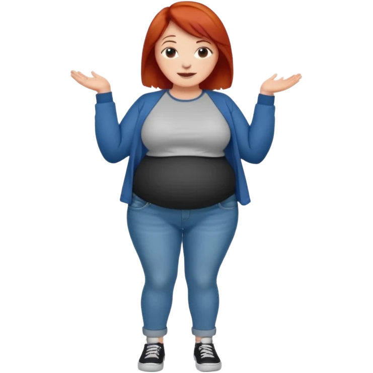 Lazy old Short woman with straight short red hair and fat tummy..wears jeams and full sleeve  tshirt emoji