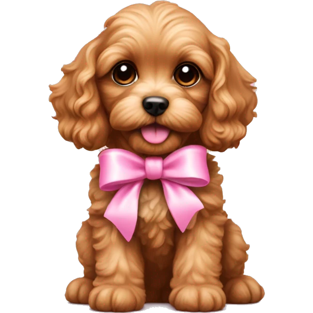 adorable cavapoo puppy with pink bow emoji