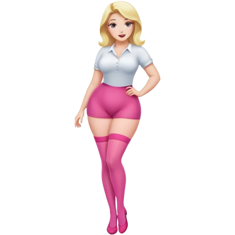 Curvy blonde female character with pink stockings, stylish pose emoji