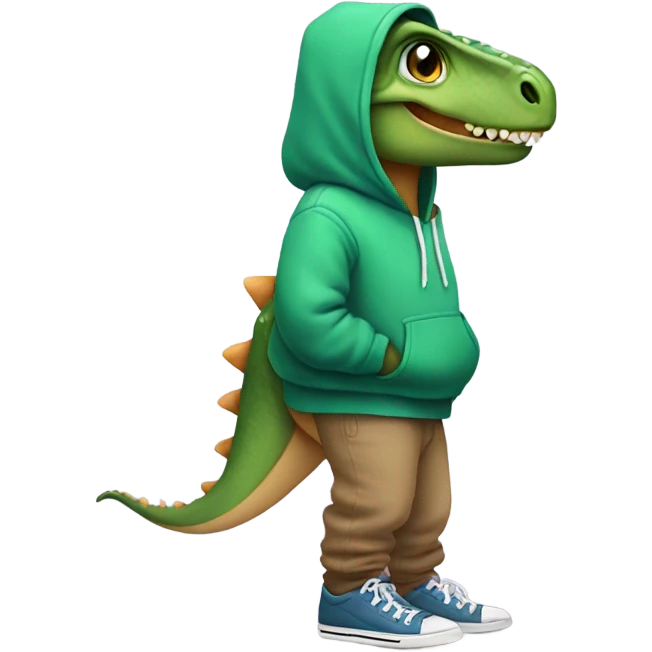 Dinosaur wearing shoes with a hoodie and pants emoji