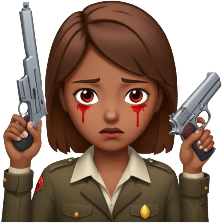 Gun pointed at head suicide kill brown hair add blood emoji