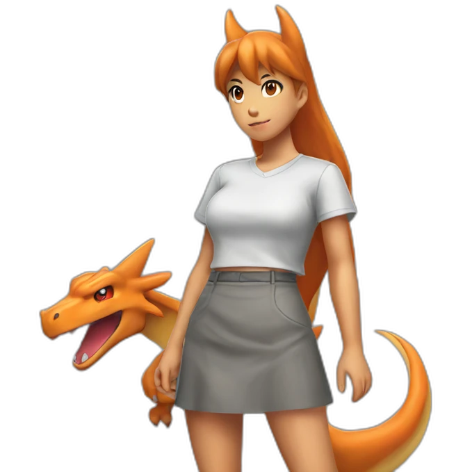 hyper realistic charizard in a grey mini skirt emoji