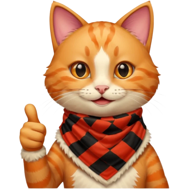 Cat smiling and giving thumbs up, wearing red Checkered Triangle scarf emoji
