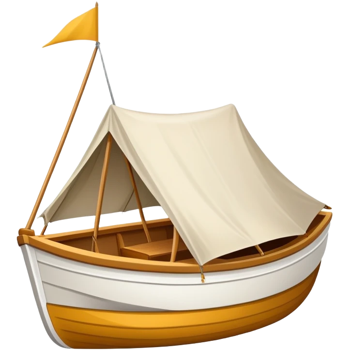 A white duck-shaped boat with a tent emoji