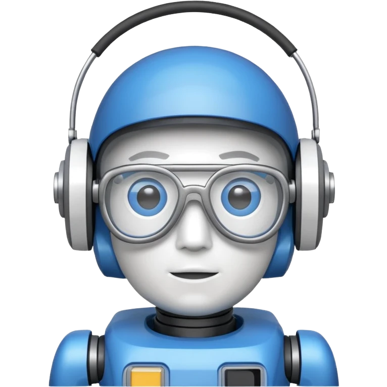 blue and white astrobot with copilot glasses emoji
